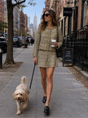 Zara Olive-Grey Tweed Mini Skirt